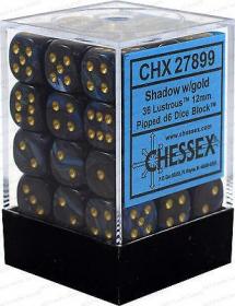 Chessex - Set de 36 Dés 6 - Lustrous - Shadow/Or