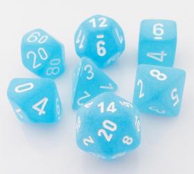 Chessex - Set de 7 dés - Frosted - Bleu Caraïbe/Blanc